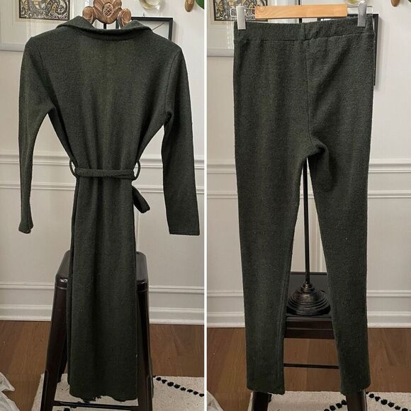 Vintage 90s Fashion Love Dark Green Sweater Pants Duster Cardigan L - Picture 2 of 8